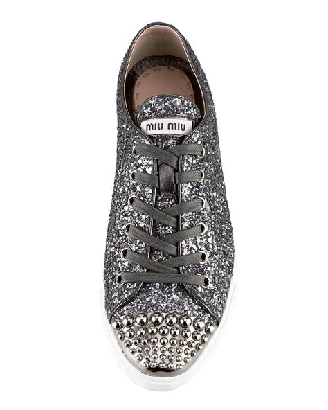 miu miu glitter sneaker grau|farfetch miu michu sneakers.